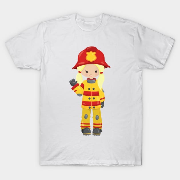 Girl Fireman, Female Firefighter, Blonde Hair T-Shirt by Jelena Dunčević